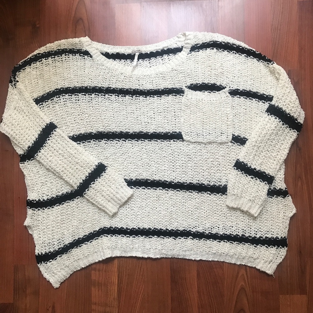 Free People Oversized Black&Cream Striped Sweater